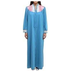 Mood Setter Vintage Zip Up Housecoat Robe Blue 1970s Mrs Roper Style Small NWT